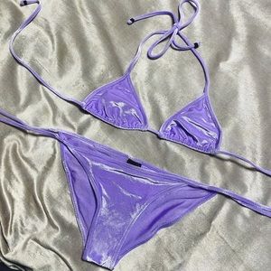 Triangl purple velvet side tie bikini xxs